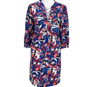 J Crew Womens Blue Pink Print Lined Dress Above Knee Tunic 3/4 Sleeve sz XS